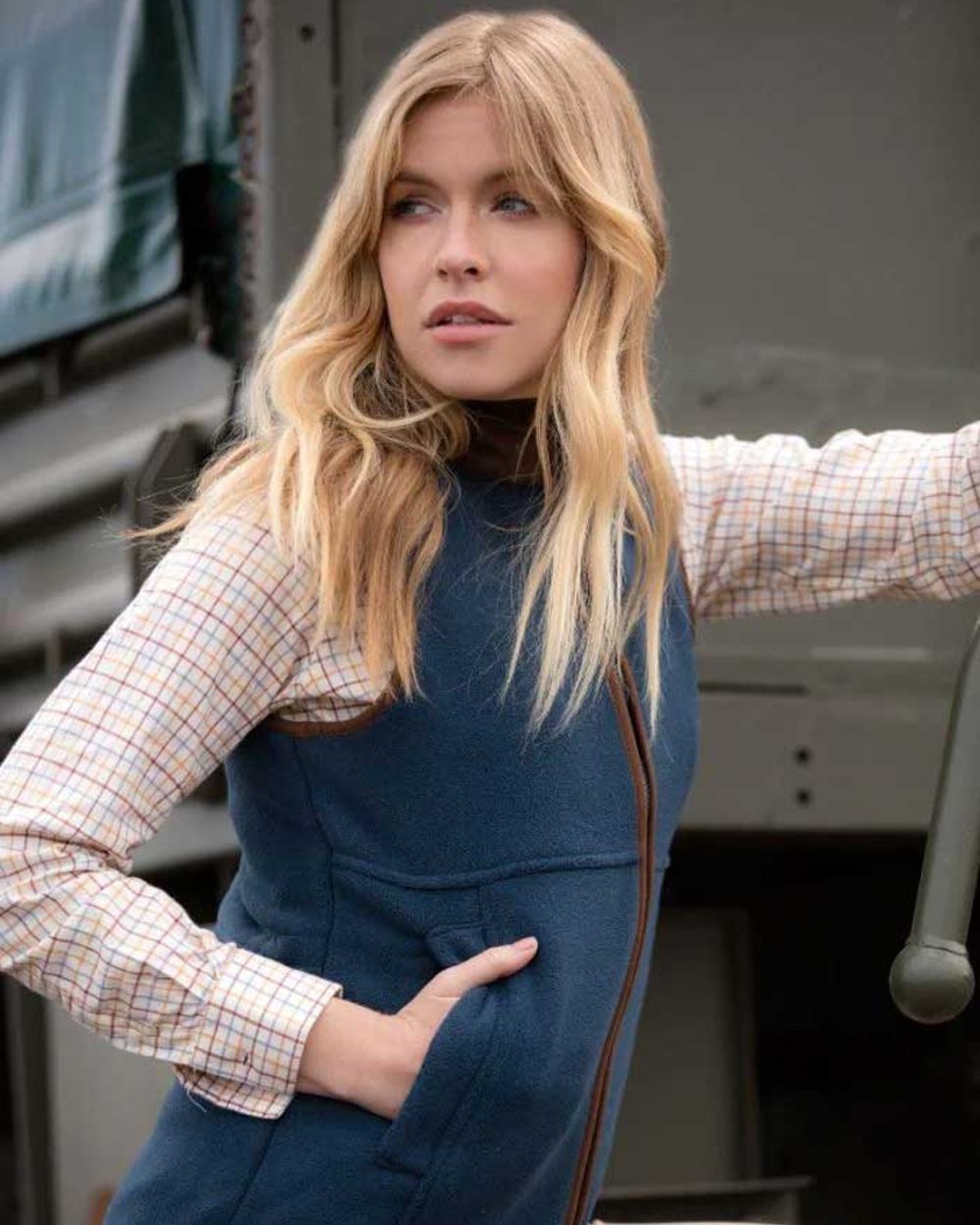 Blue Steel Coloured Alan Paine Aylsham Ladies Fleece Gilet on truck background