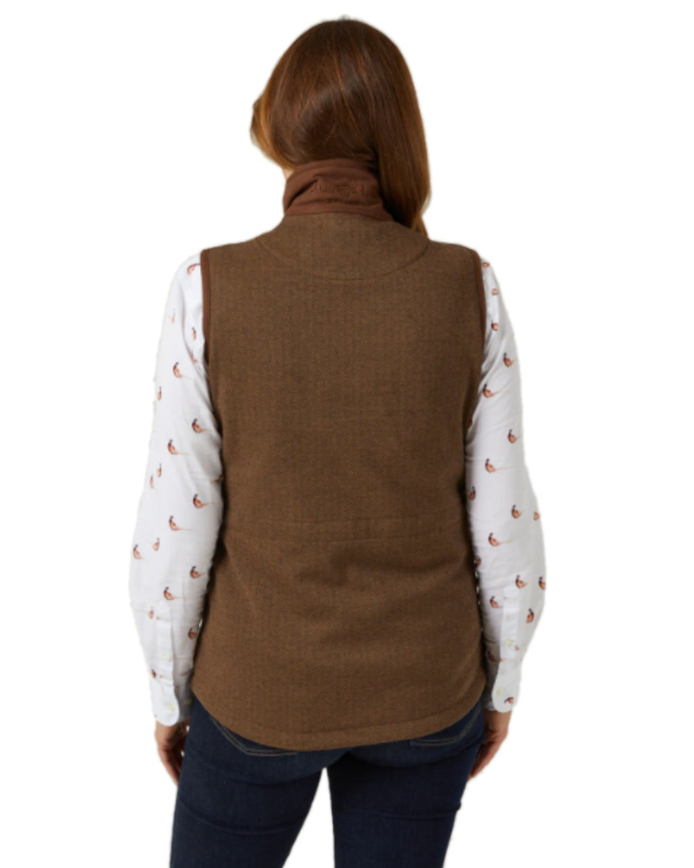 Brown Herringbone Coloured Alan Paine Aylsham Ladies Fleece Gilet on white background