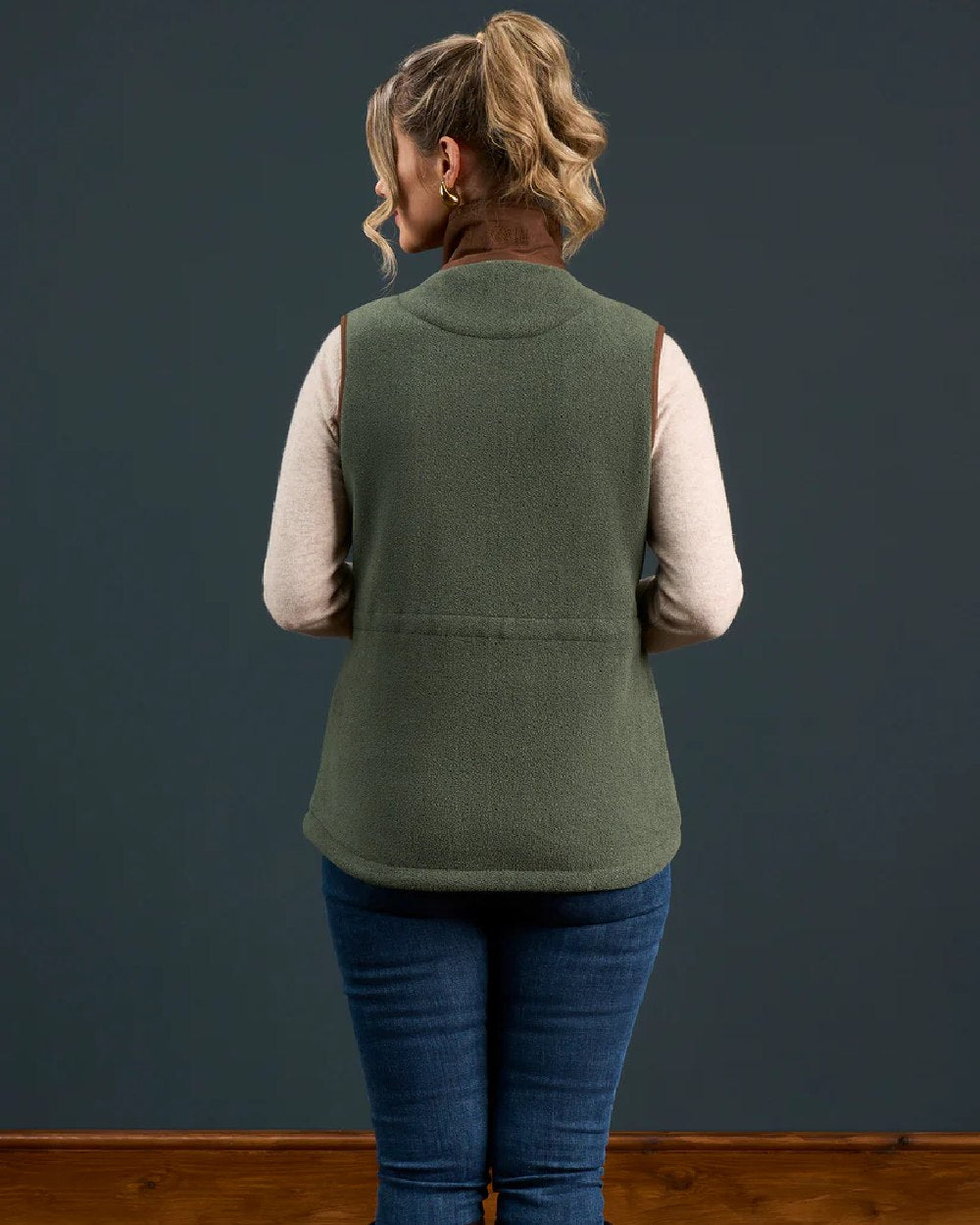 Cedar Coloured Alan Paine Aylsham Ladies Fleece Gilet on indoor background