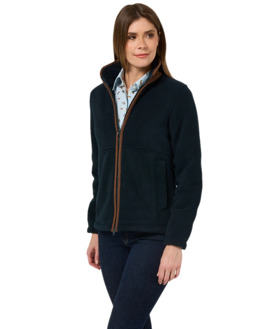 Dark Navy Coloured Alan Paine Aylsham Ladies Fleece Jacket on white background