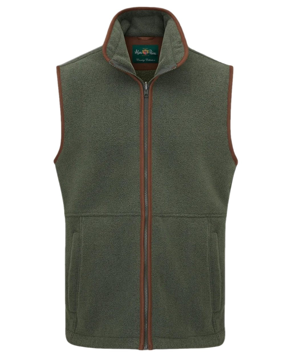 Cedar Green Coloured Alan Paine Childrens Aylsham Fleece Gilet on white background