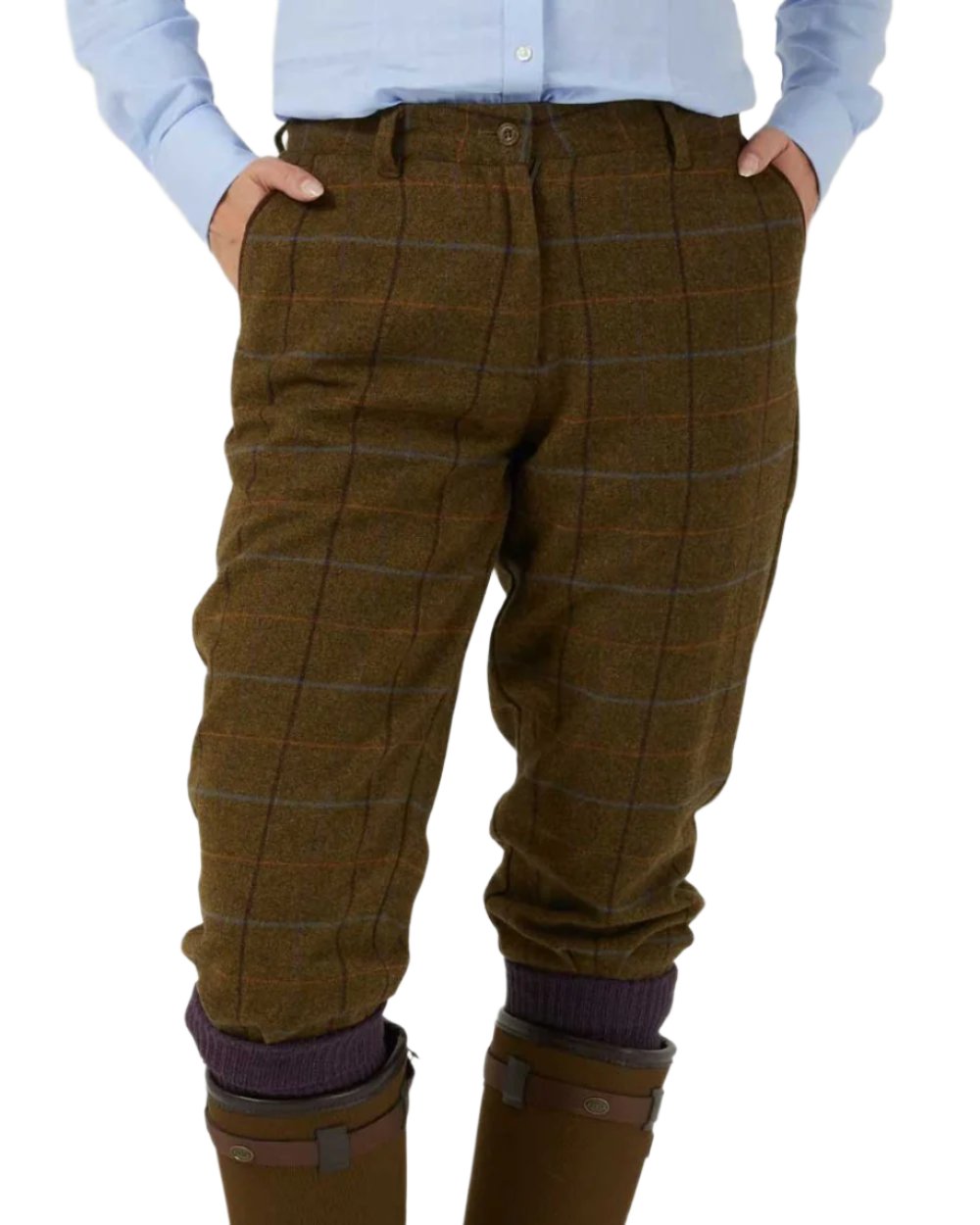 Hazel coloured Alan Paine Combrook Ladies Tweed Breeks on white background