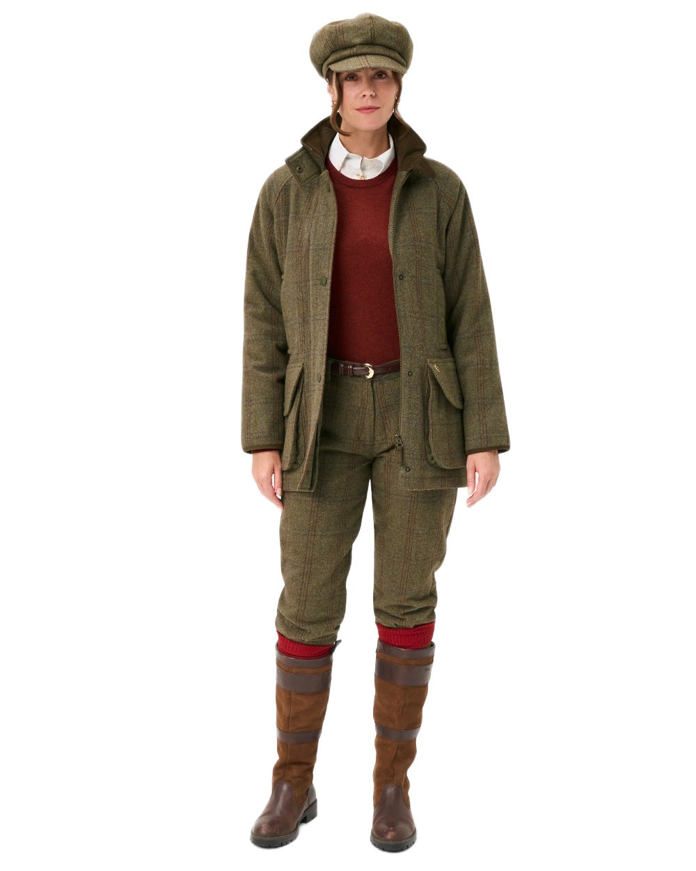 Laurel Coloured Alan Paine Combrook Ladies Tweed Coat on white background