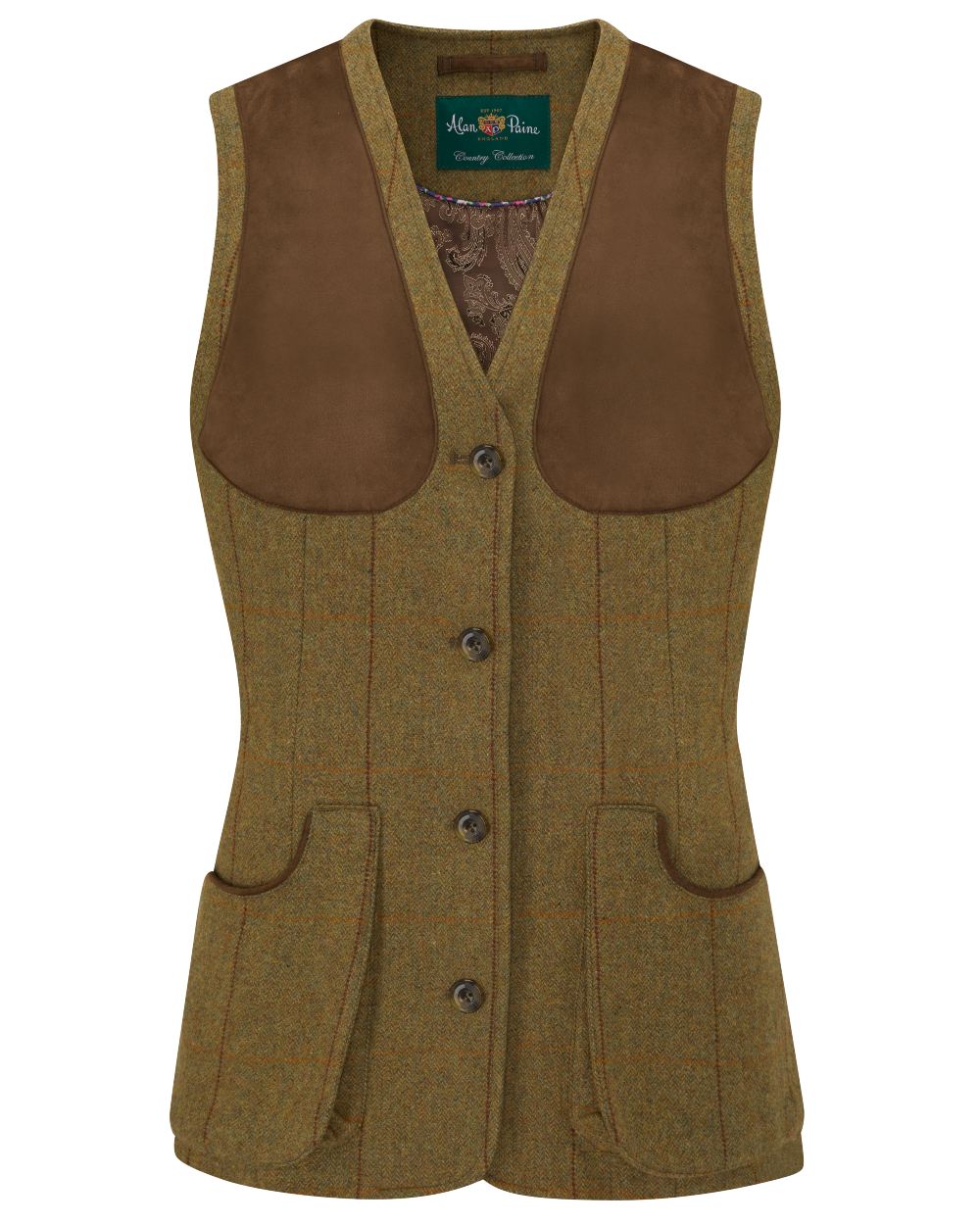 Grove coloured Alan Paine Combrook Ladies Tweed Shooting Waistcoat on white background