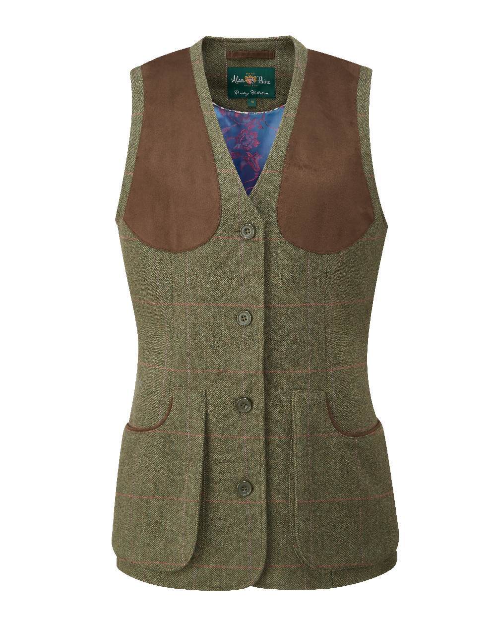 Heath coloured Alan Paine Combrook Ladies Tweed Shooting Waistcoat on white background
