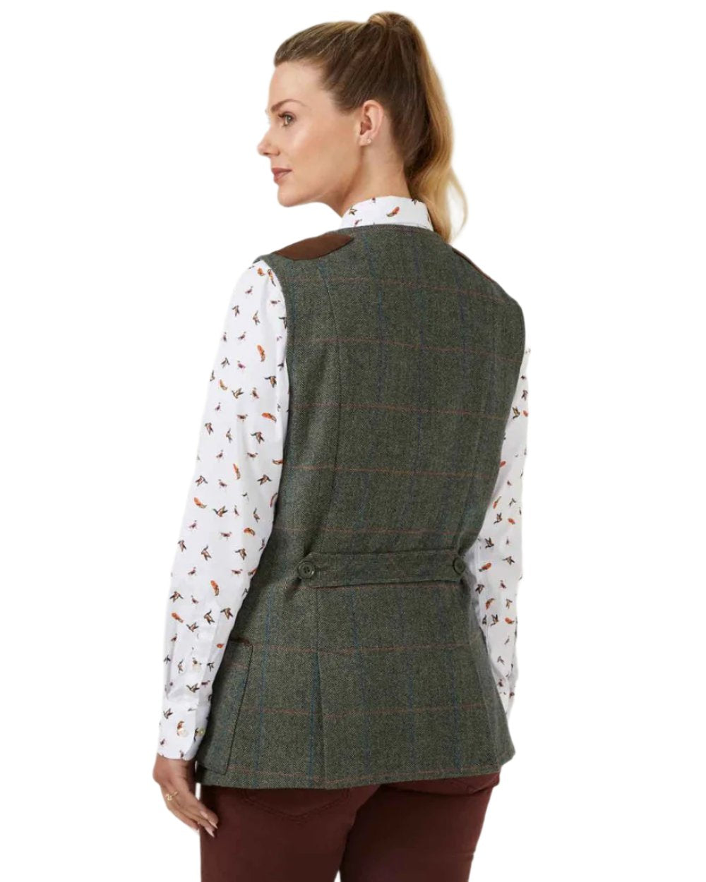 Spruce coloured Alan Paine Combrook Ladies Tweed Shooting Waistcoat on white background