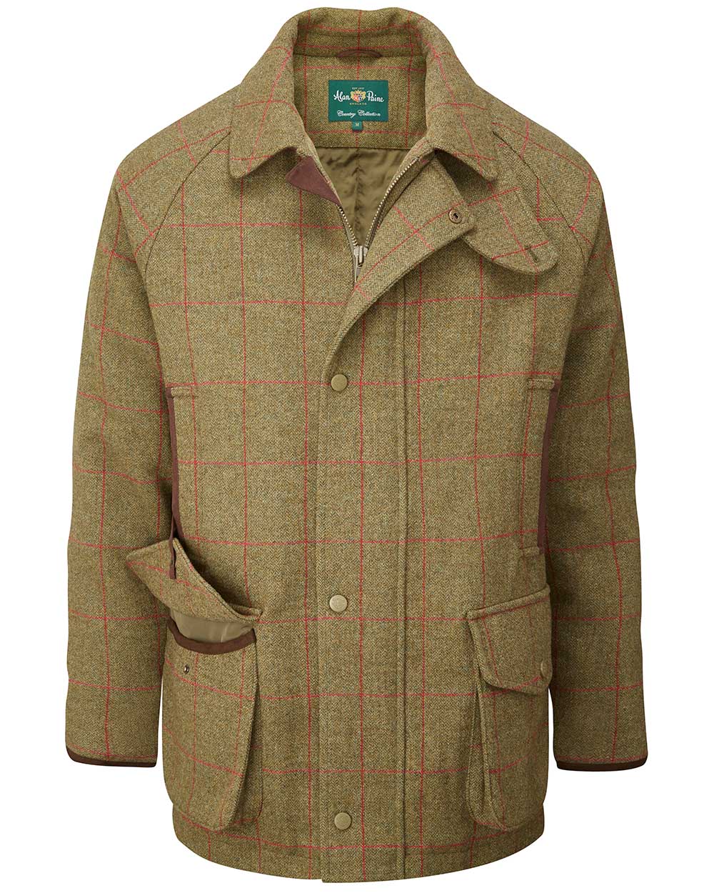 Sage coloured Alan Paine Combrook Tweed Waterproof Coat on white background