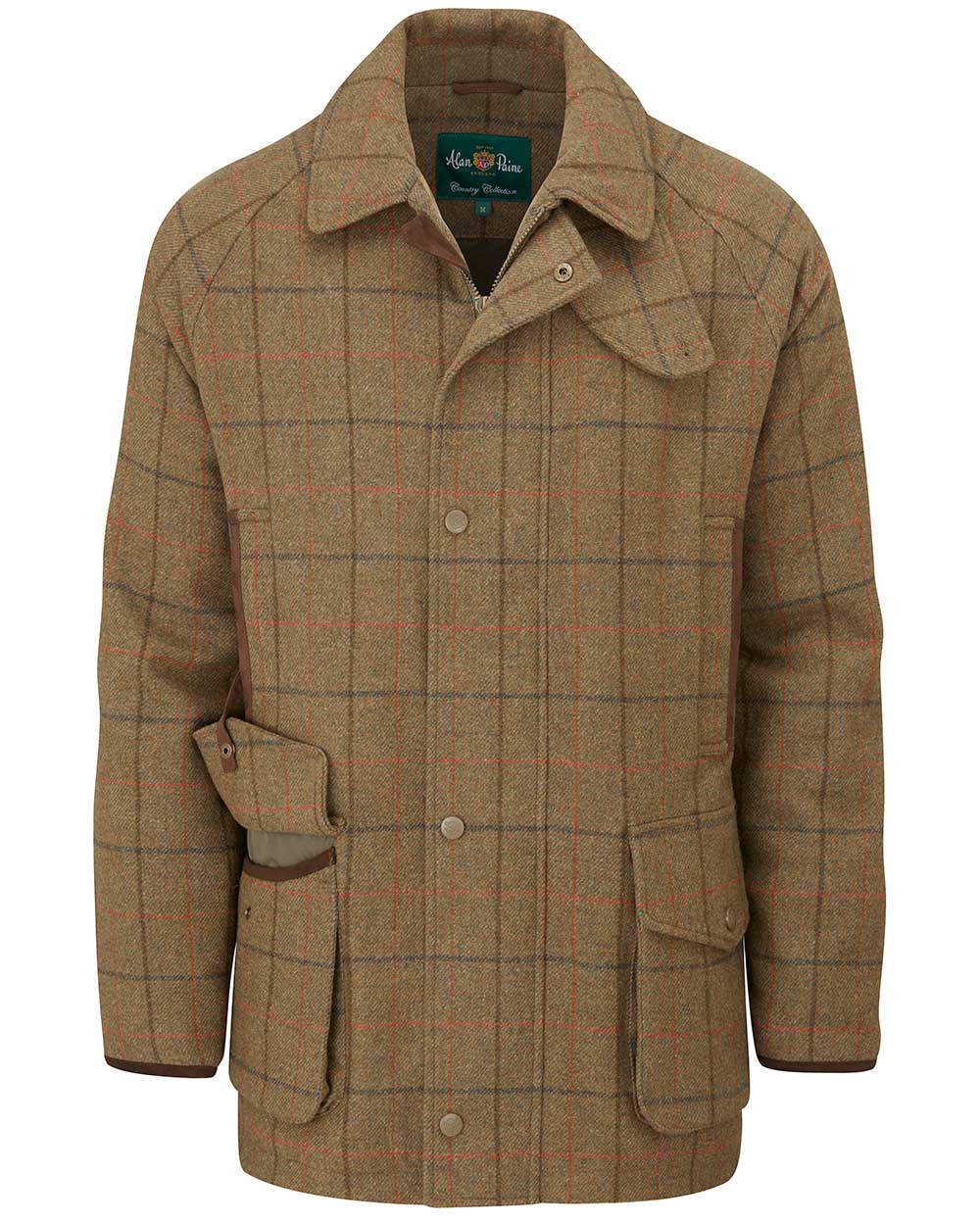 Thyme coloured Alan Paine Combrook Tweed Waterproof Coat on white background