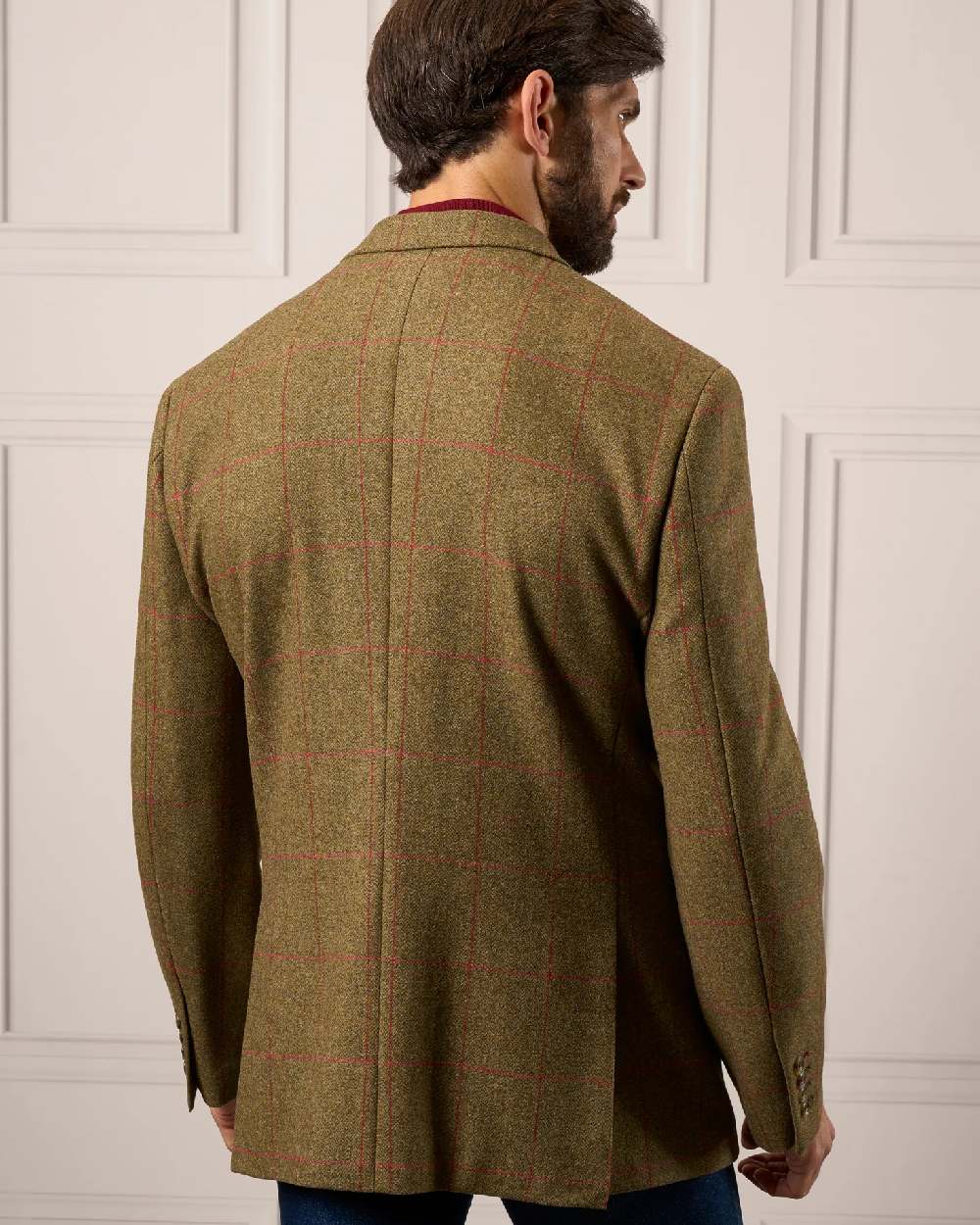 Sage coloured Alan Paine Combrook Mens Tweed Sports Blazer on indoor background