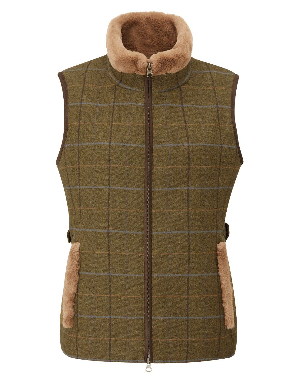 Hazel Coloured Alan Paine Combrook Tweed Ladies Gilet on white background