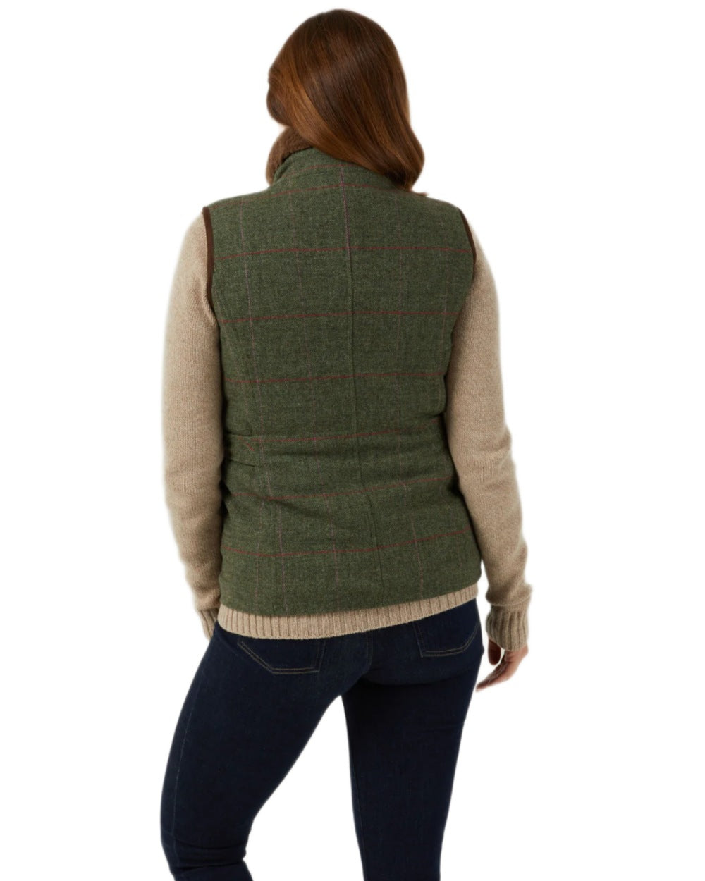 Heath coloured Alan Paine Combrook Tweed Ladies Gilet on white background