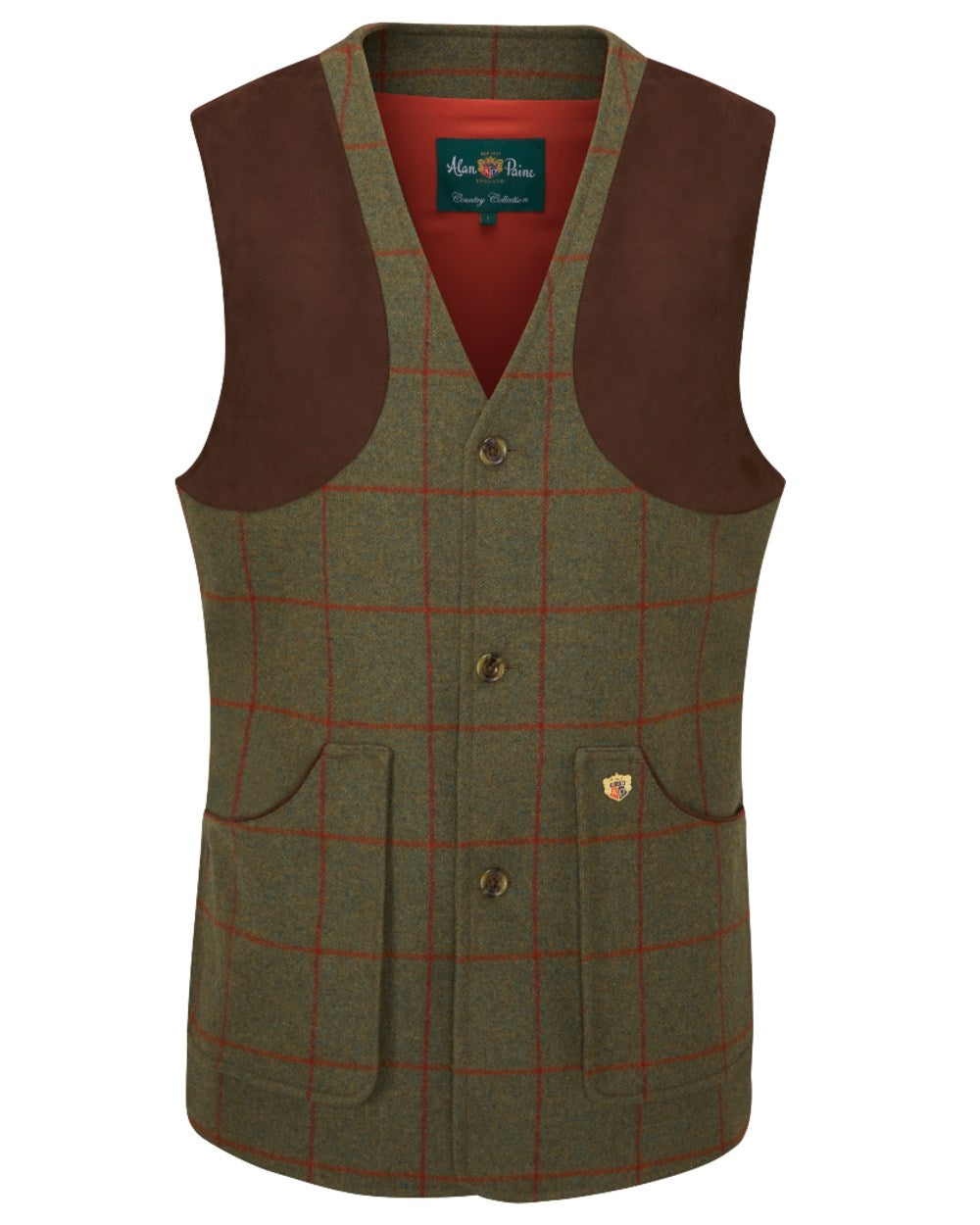 Reed coloured Alan Paine Combrook Tweed Shooting Waistcoat on white background