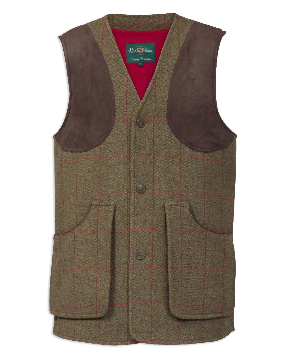 Sage coloured Alan Paine Combrook Tweed Shooting Waistcoat on white background