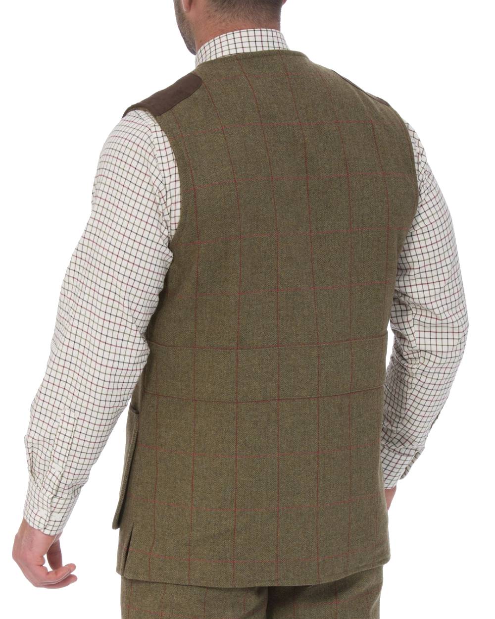 Sage coloured Alan Paine Combrook Tweed Shooting Waistcoat on white background