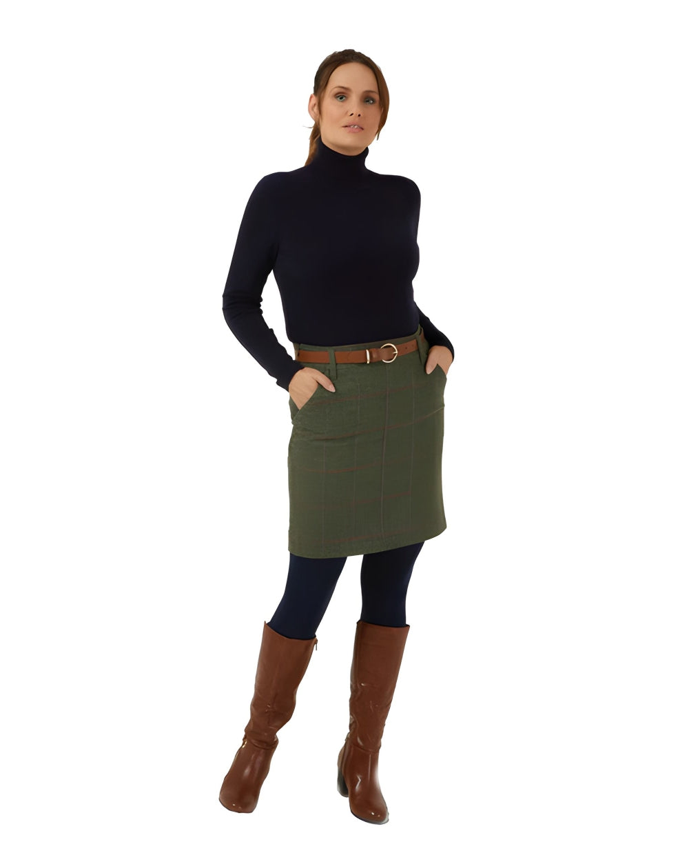 Heath Coloured Alan Paine Combrook Tweed Skirt on white background