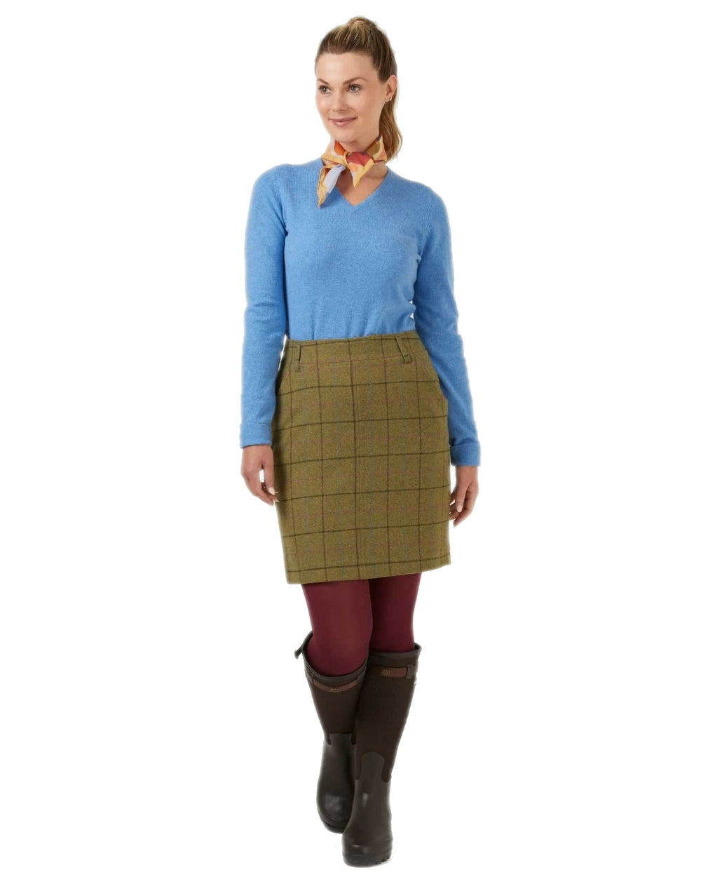 Lotus Coloured Alan Paine Combrook Tweed Skirt on white background