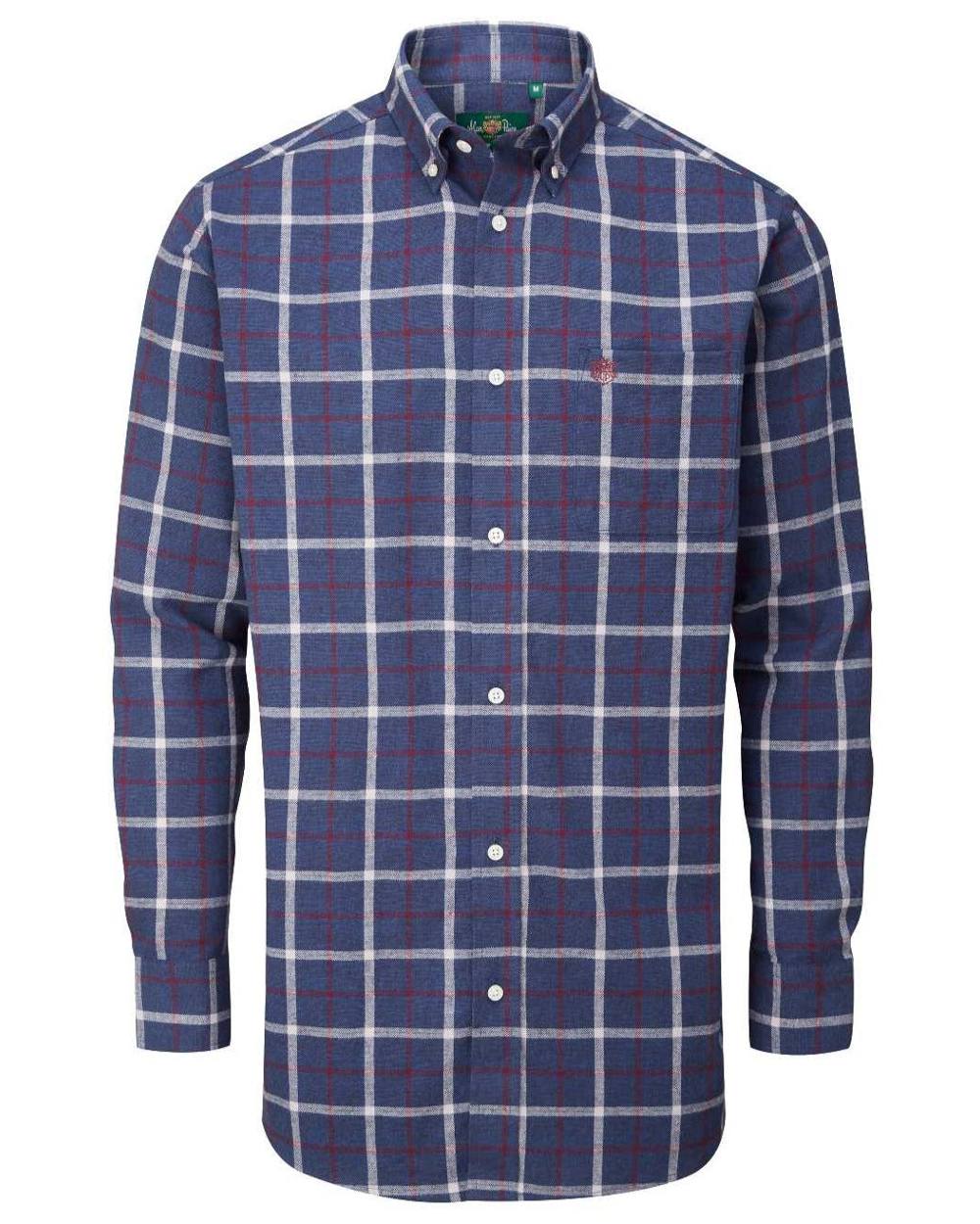 Blue coloured Alan Paine Ilkley Flannel Button Down Collar Shirt on white background