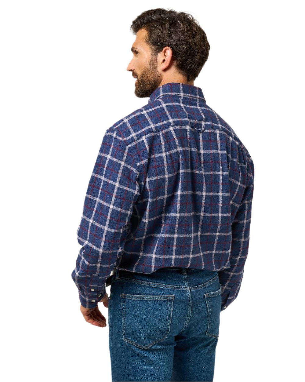 Blue coloured Alan Paine Ilkley Flannel Button Down Collar Shirt on white background