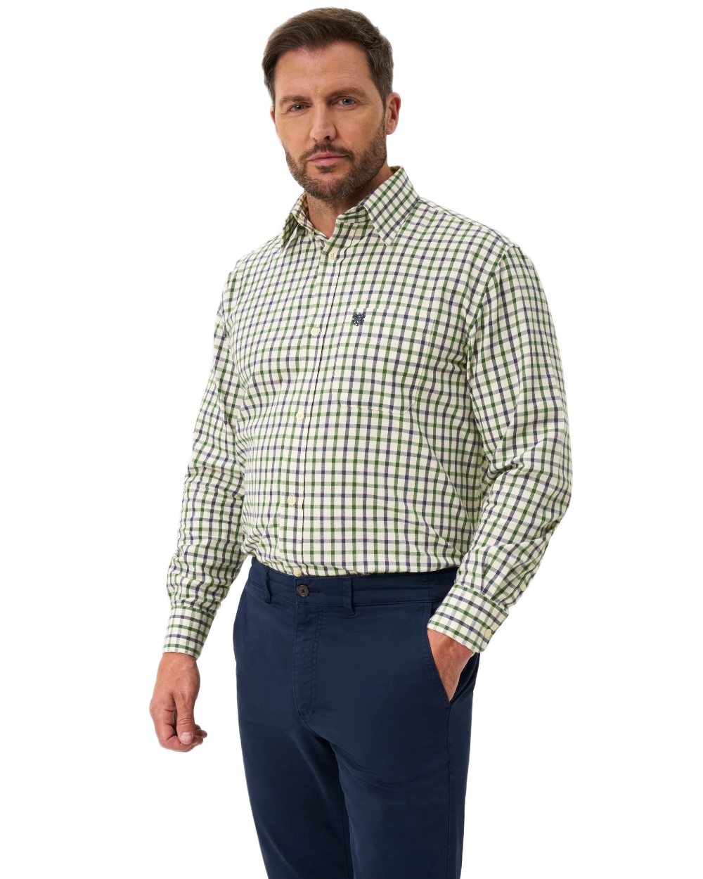 Blue Green coloured Alan Paine Ilkley Shirt on white background