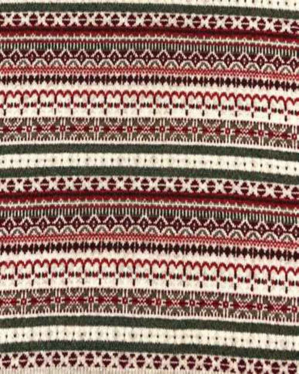 Porridge Red coloured Alan Paine Ladies Evelyn Vee Fairisle Cardigan on white background