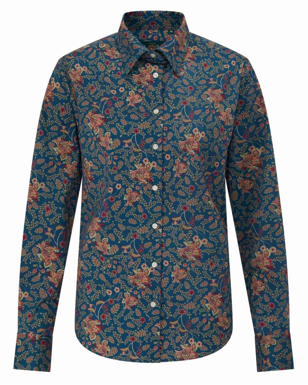 Blue Floral coloured Alan Paine Ladies Lawen Printed Shirt on white background