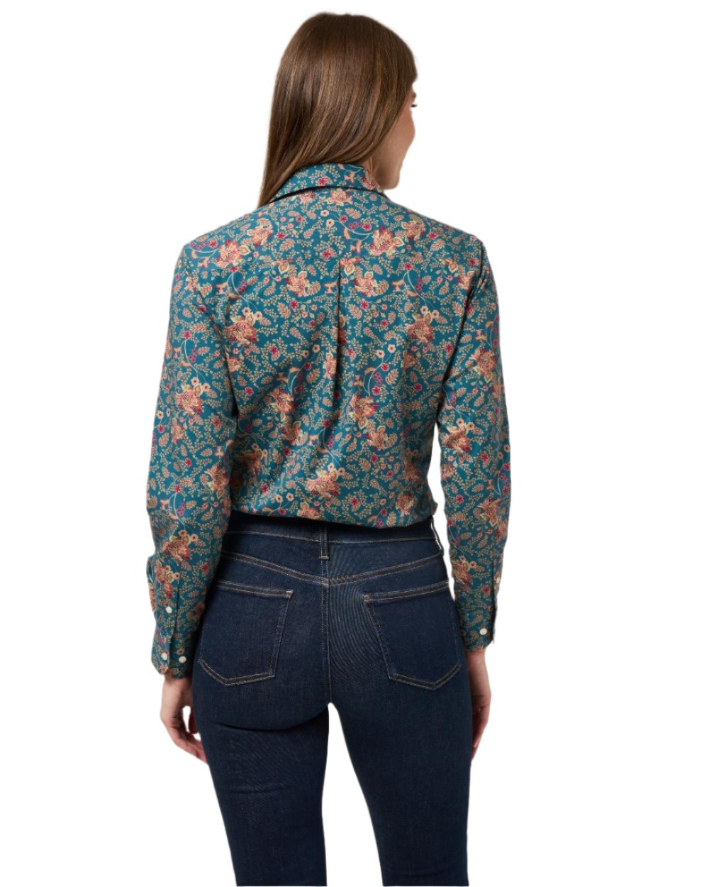 Blue Floral coloured Alan Paine Ladies Lawen Printed Shirt on white background