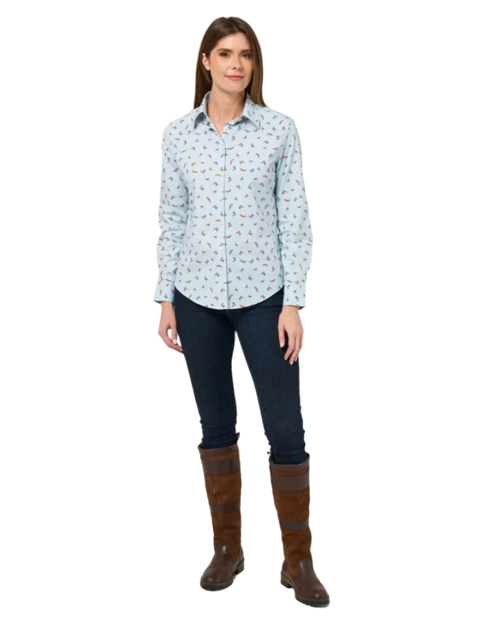 Blue Print coloured Alan Paine Ladies Lawen Printed Shirt on white background