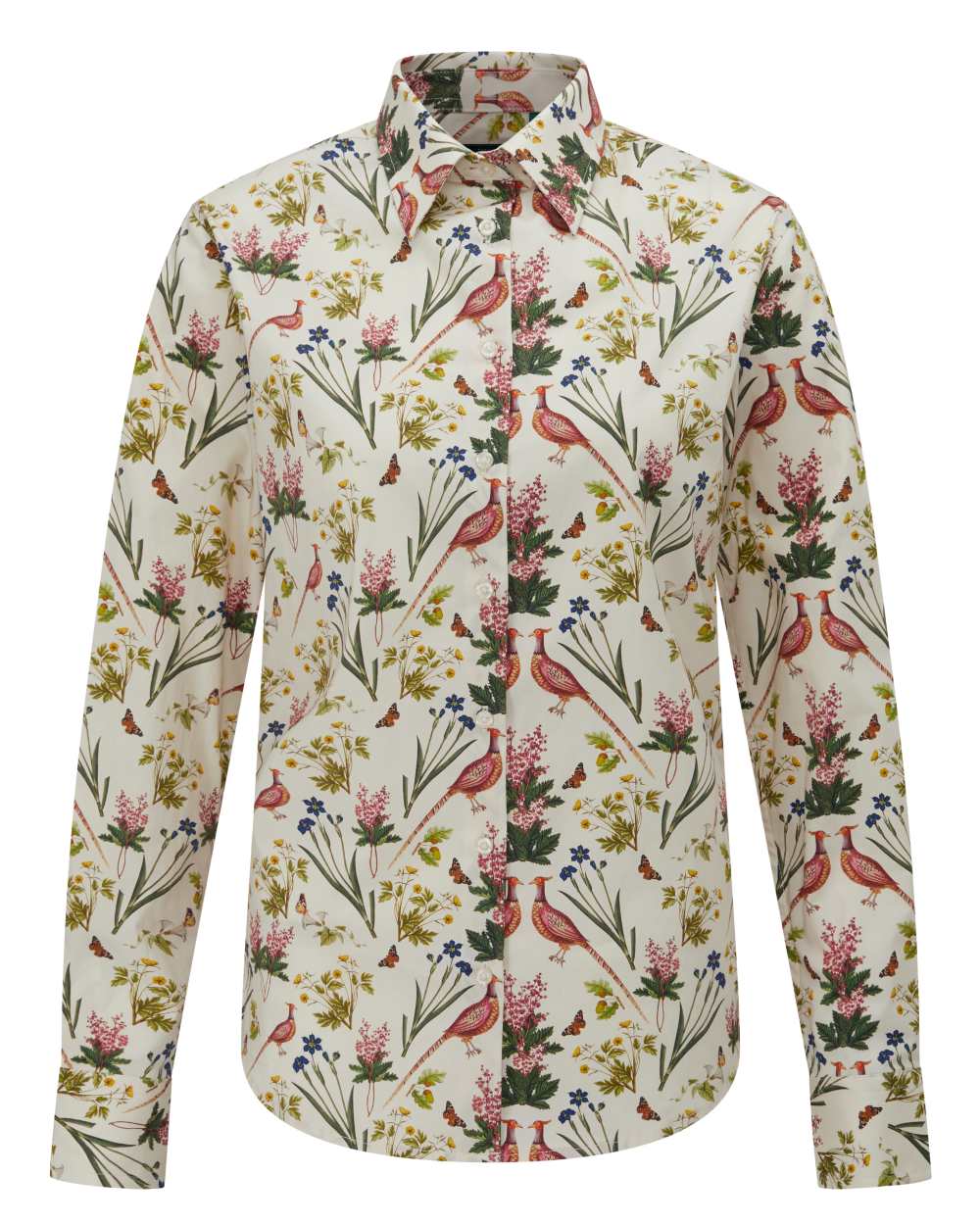 Cream Floral coloured Alan Paine Ladies Lawen Printed Shirt on white background