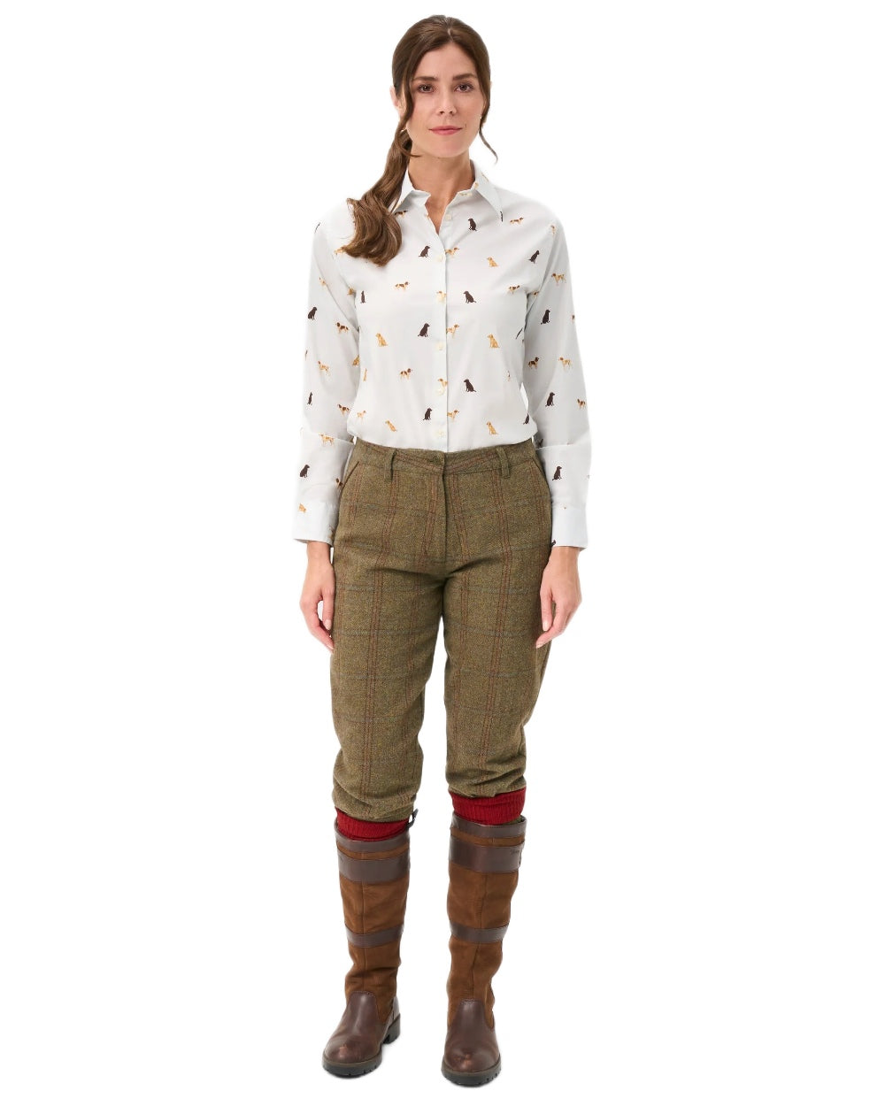 Gun Dog Print coloured Alan Paine Ladies Lawen Printed Shirt on white background