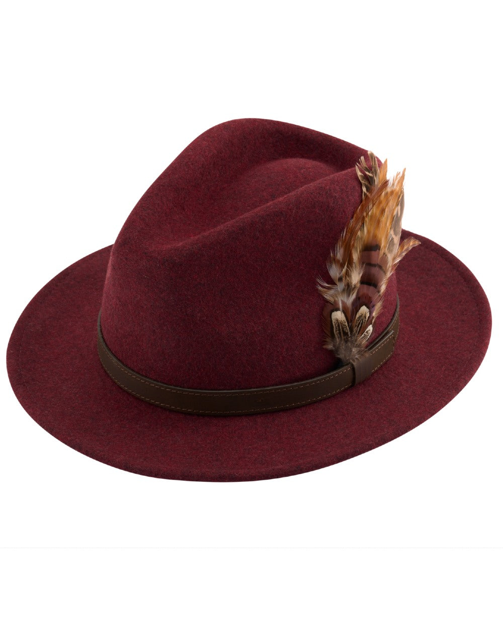 Ruby coloured Alan Paine Ladies Richmond Felt Hat on white background