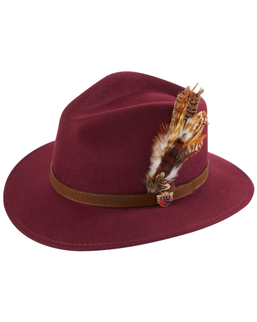 Wine coloured Alan Paine Ladies Richmond Felt Hat on white background