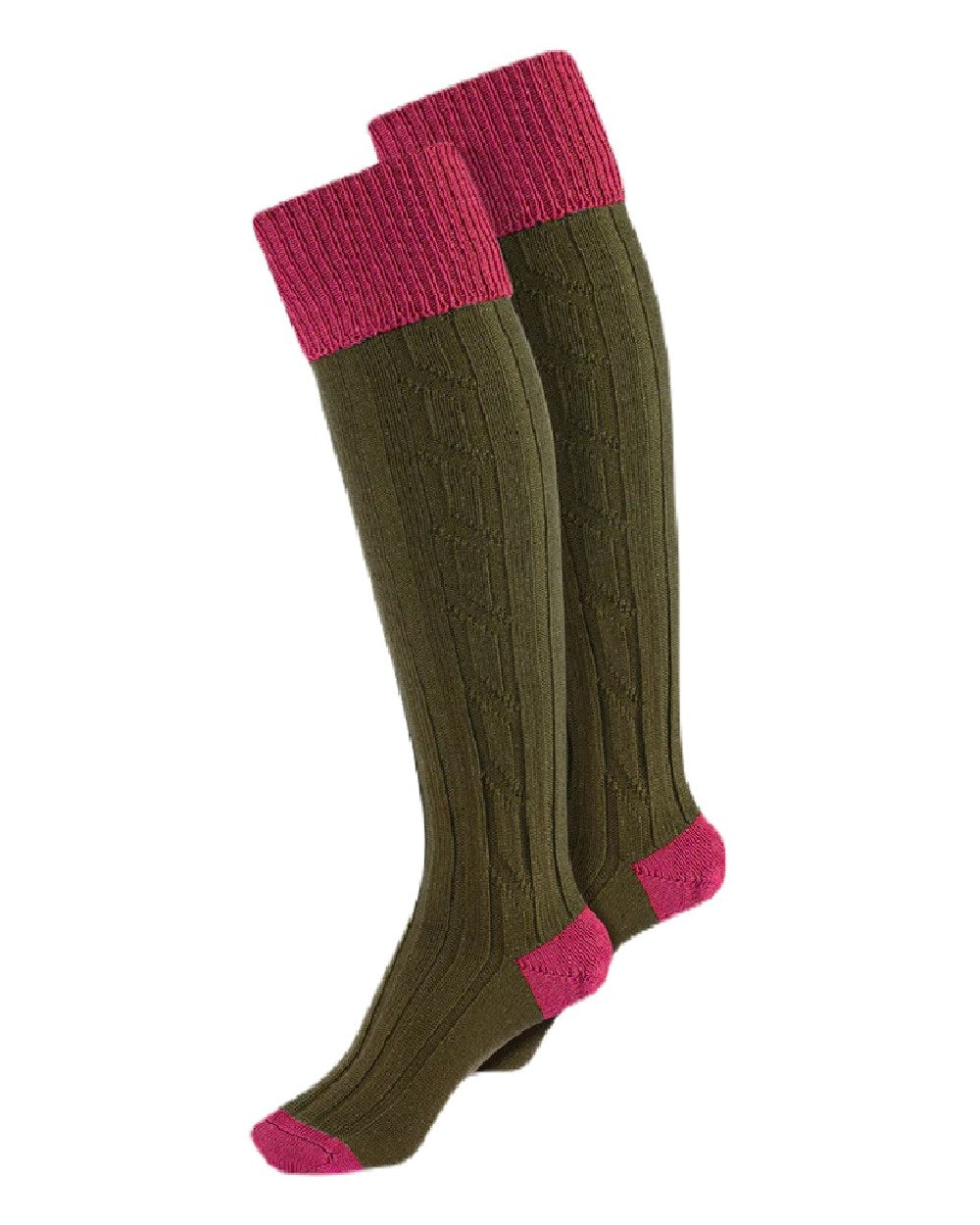 Pink Olive coloured Alan Paine Ladies Shooting Socks on white background