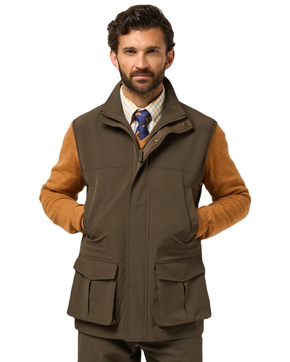 Olive coloured Alan Paine Lockwood Mens Shooting Waistcoat on white background