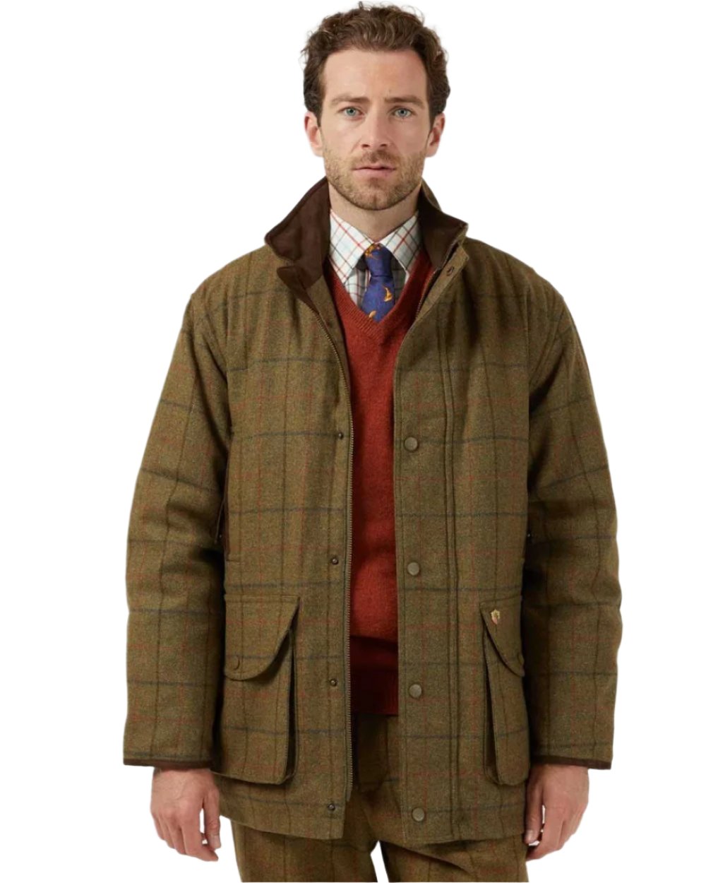 Thyme coloured Alan Paine Mens Combrook Field Coat on white background