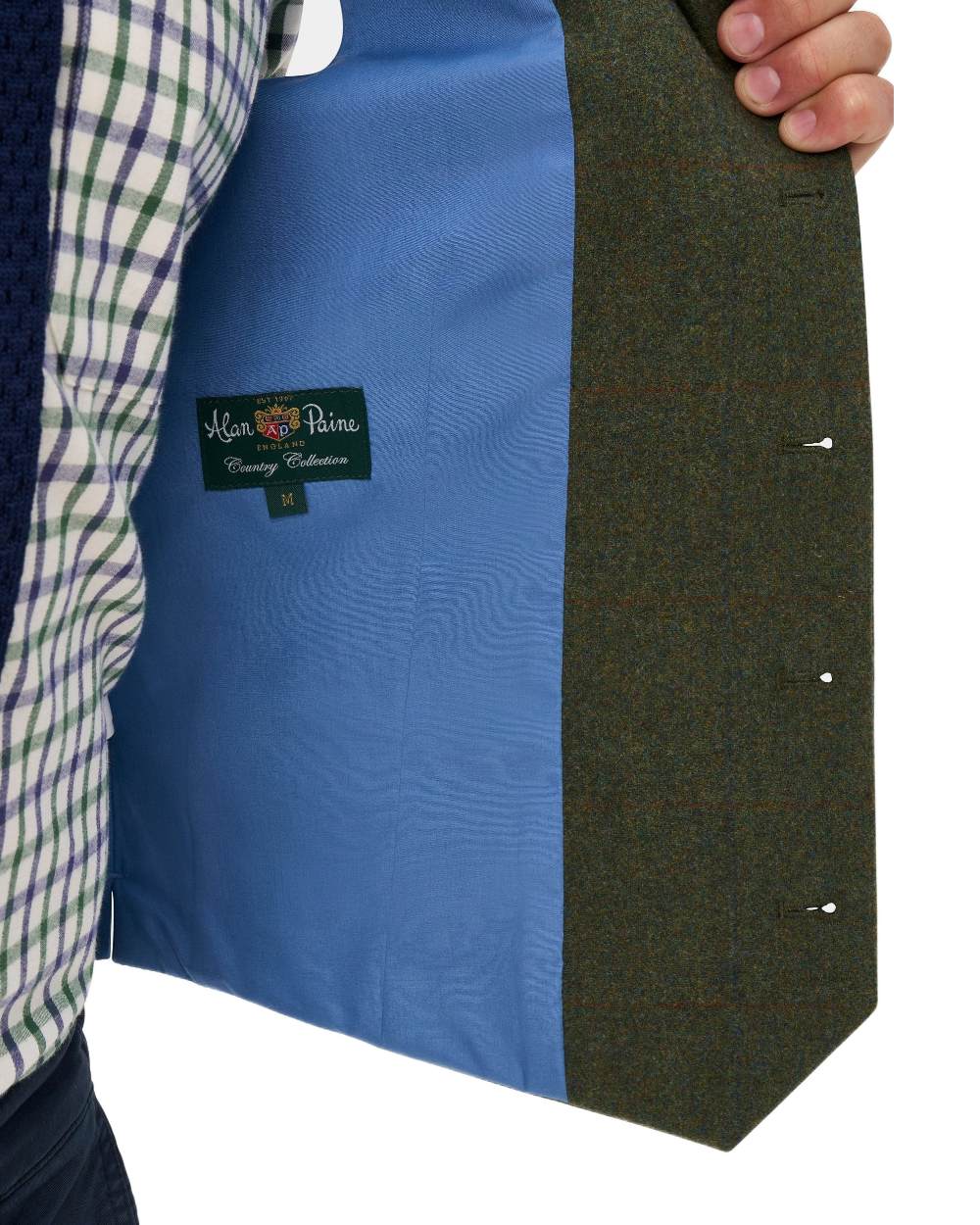 Mariner coloured Alan Paine Mens Combrook Tweed Lined Back Waistcoat on white background