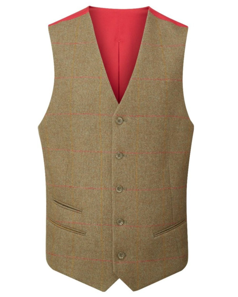 Hawthorn coloured Alan Paine Mens Combrook Tweed Lined Back Waistcoat on white background