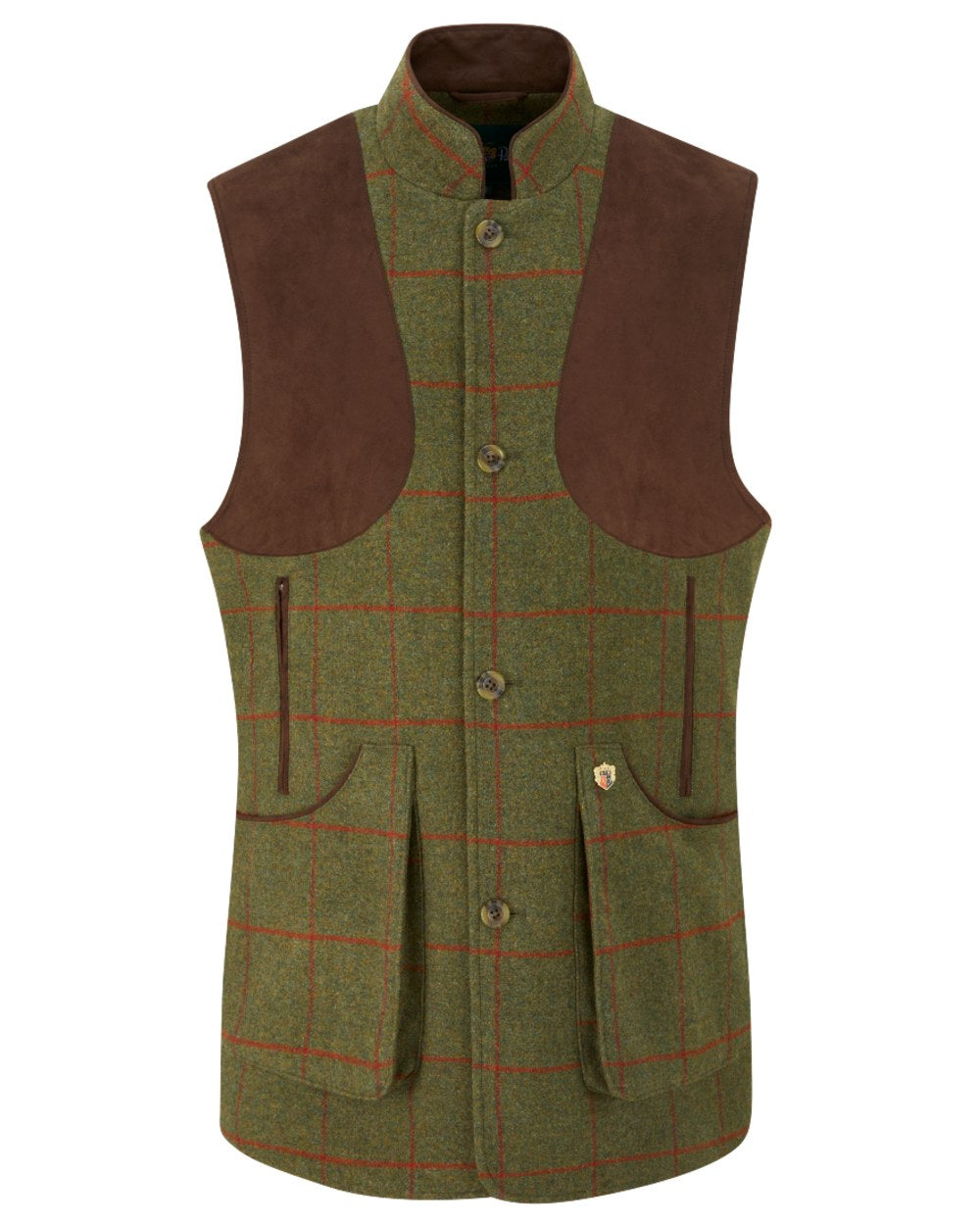 Reed coloured Alan Paine Mens Combrook Tweed Shooting Gilet on white background