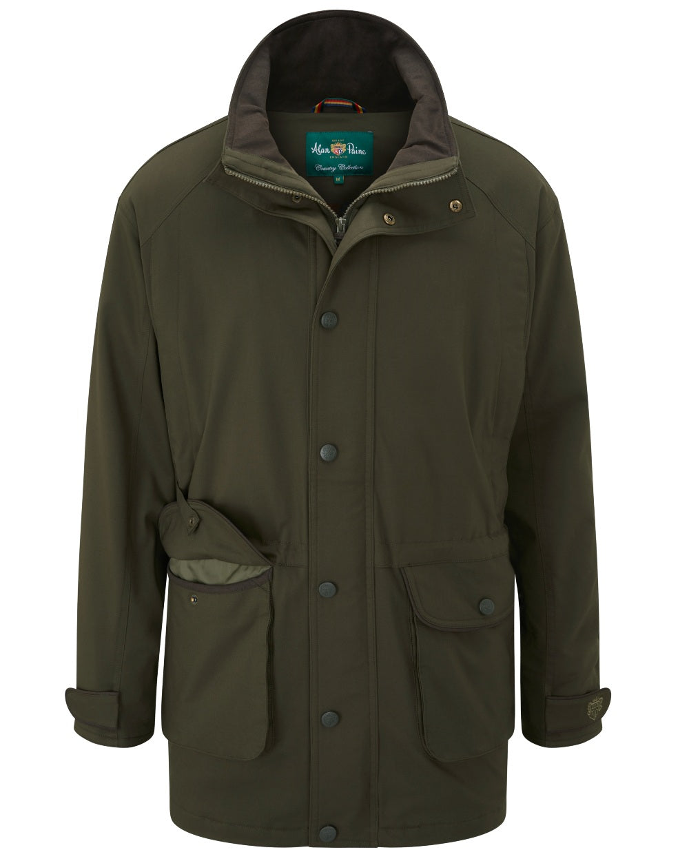 Olive coloured Alan Paine Mens Dunswell Field Coat on white background