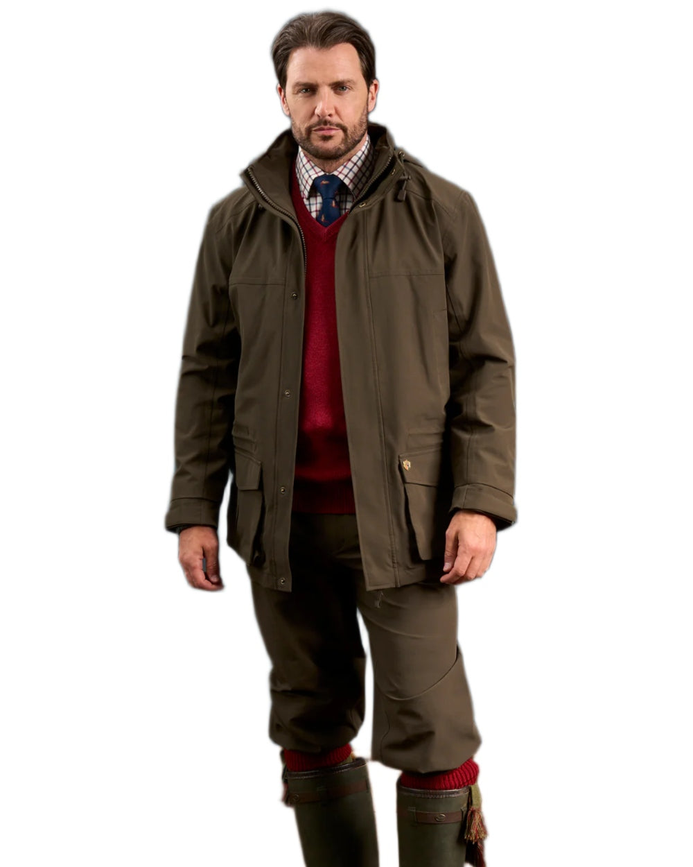Olive coloured Alan Paine Mens Dunswell Field Coat on white background