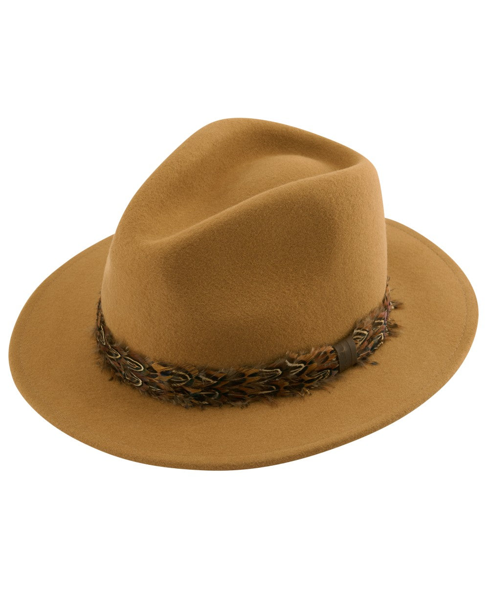 Caramel coloured Alan Paine Richmond Ladies Fedora on white background