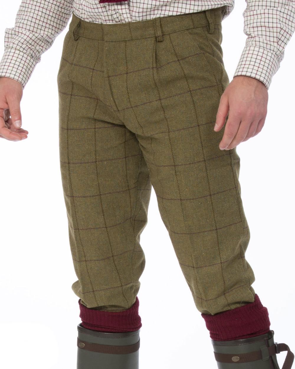 Lichen coloured Alan Paine Rutland Tweed Breeks on white background