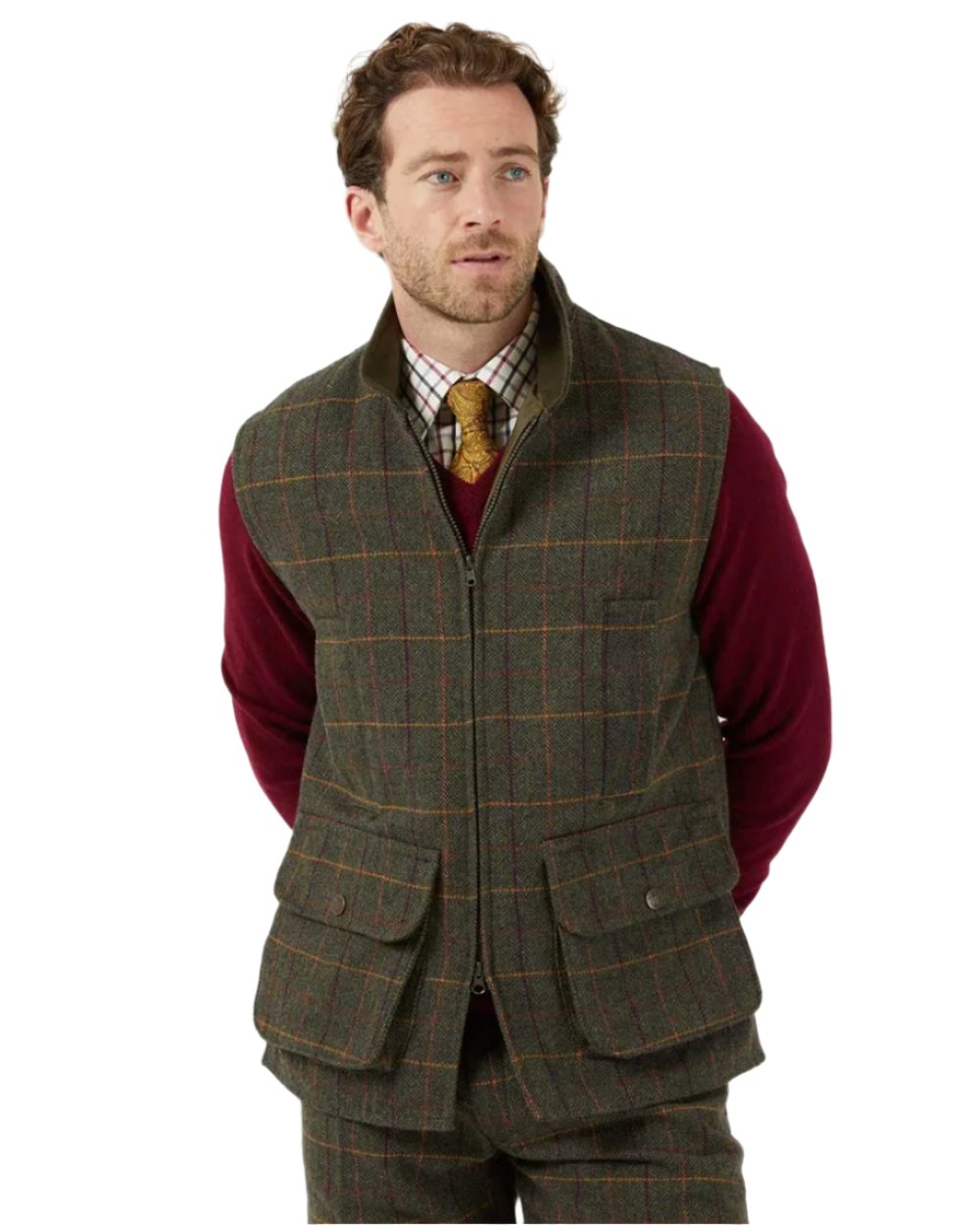 Fern coloured Alan Paine Rutland Tweed Waistcoat on white background