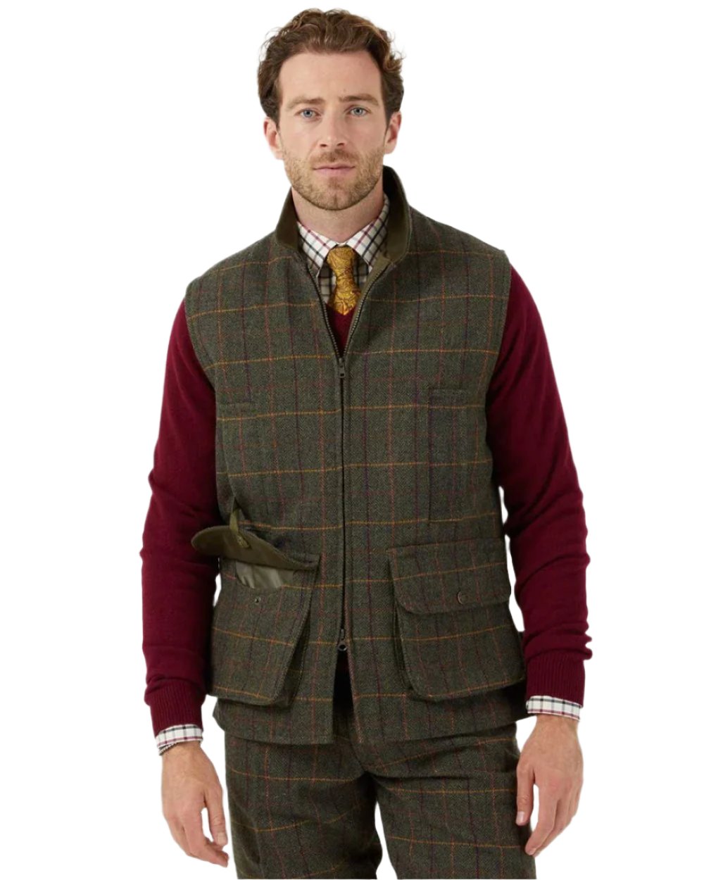 Fern coloured Alan Paine Rutland Tweed Waistcoat on white background