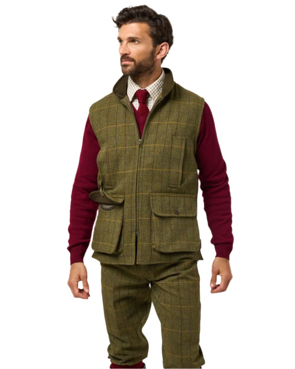 Green Ash coloured Alan Paine Rutland Tweed Waistcoat on white background