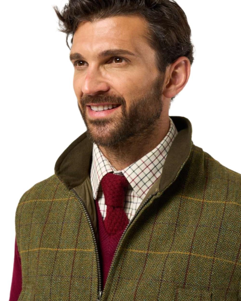 Green Ash coloured Alan Paine Rutland Tweed Waistcoat on white background