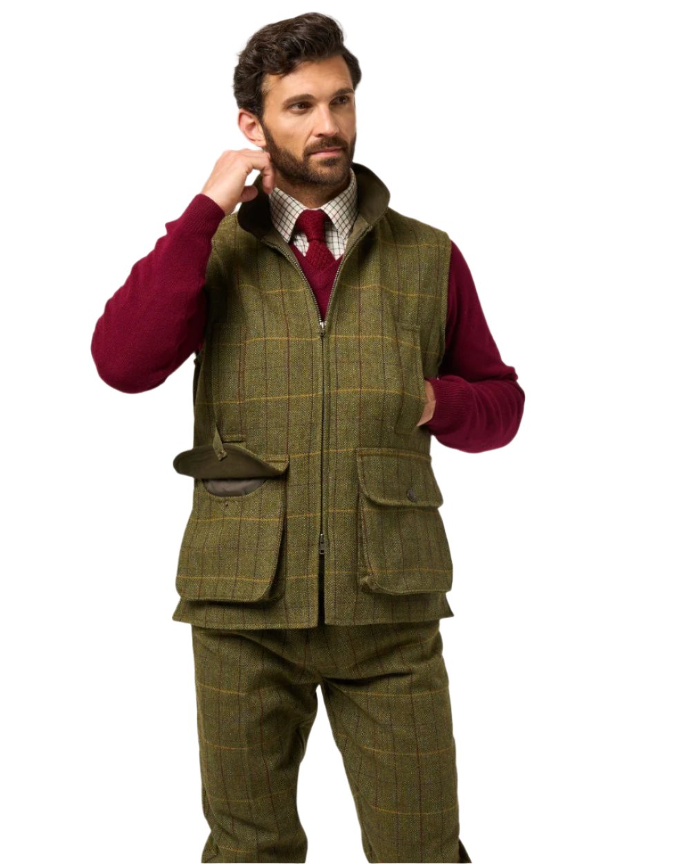Green Ash coloured Alan Paine Rutland Tweed Waistcoat on white background