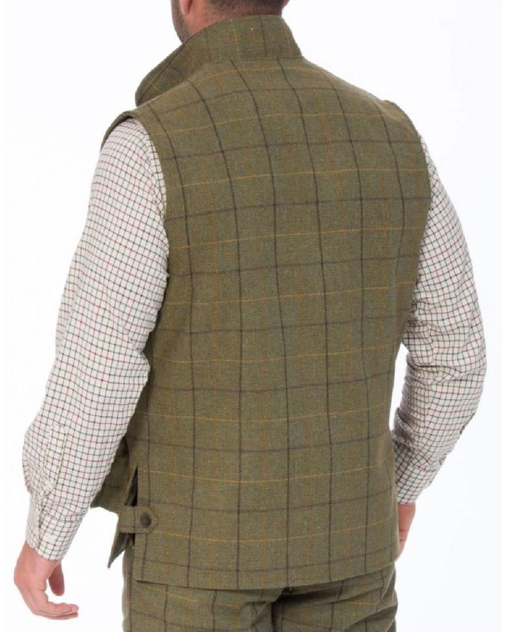 Dark Moss coloured Alan Paine Rutland Tweed Waistcoat on white background