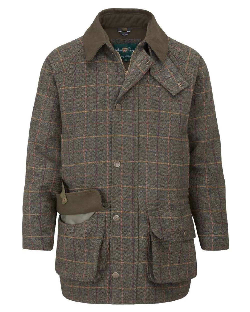 Fern coloured Alan Paine Rutland Waterproof Tweed Shooting Coat on white background