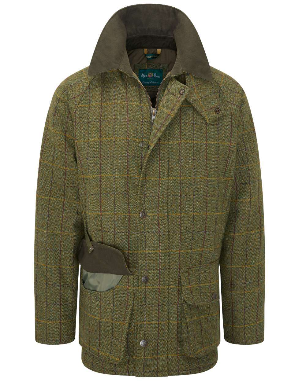 Green Ash coloured Alan Paine Rutland Waterproof Tweed Shooting Coat on white background