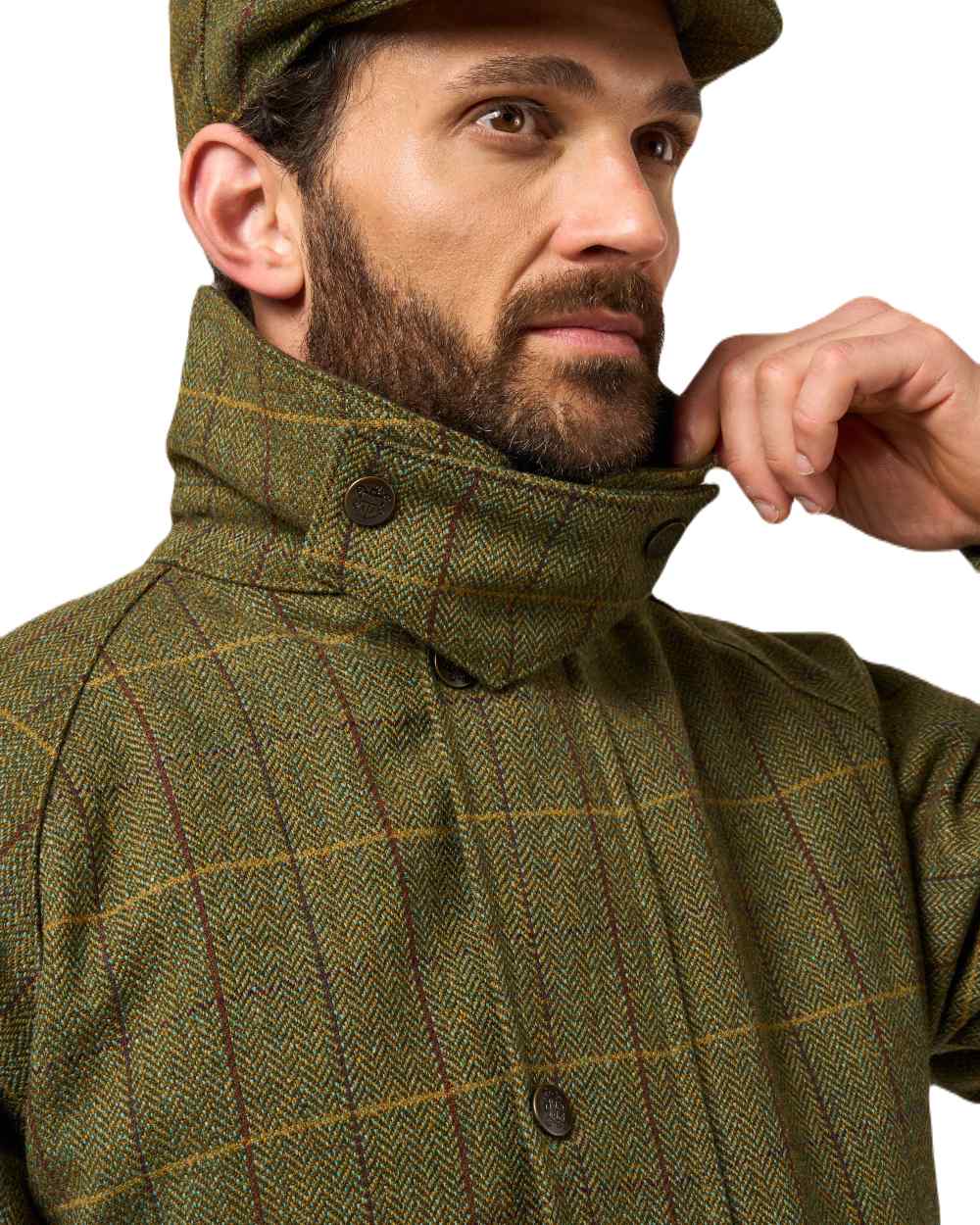 Green Ash coloured Alan Paine Rutland Waterproof Tweed Shooting Coat on white background